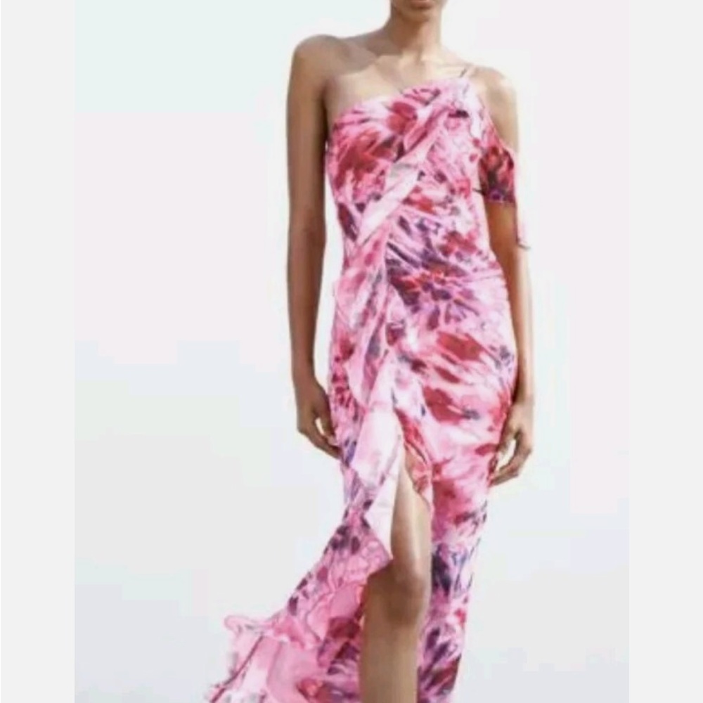 Zara floral ruffle asymmetrical dress
